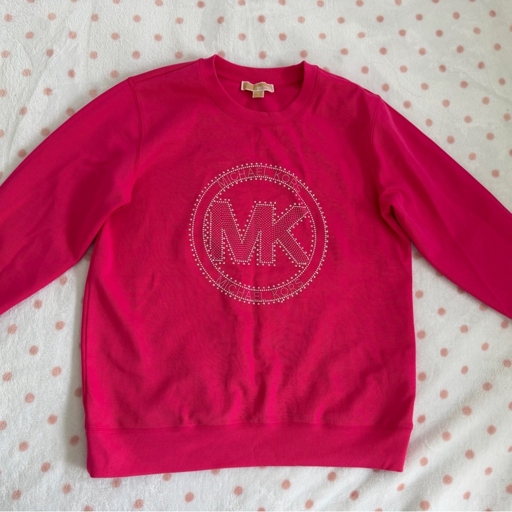 Michael Kors Pink Embellished Logo Cotton Blend Sweatshirt - Picture 8 of 8